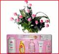 10 Pink Roses Bouquet &Johnsons Baby Set