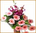 Pink Gerbera & Orchid Bouquet with greens