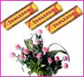 10 Pink Roses Bouquet &3 Toblerone Chocolates